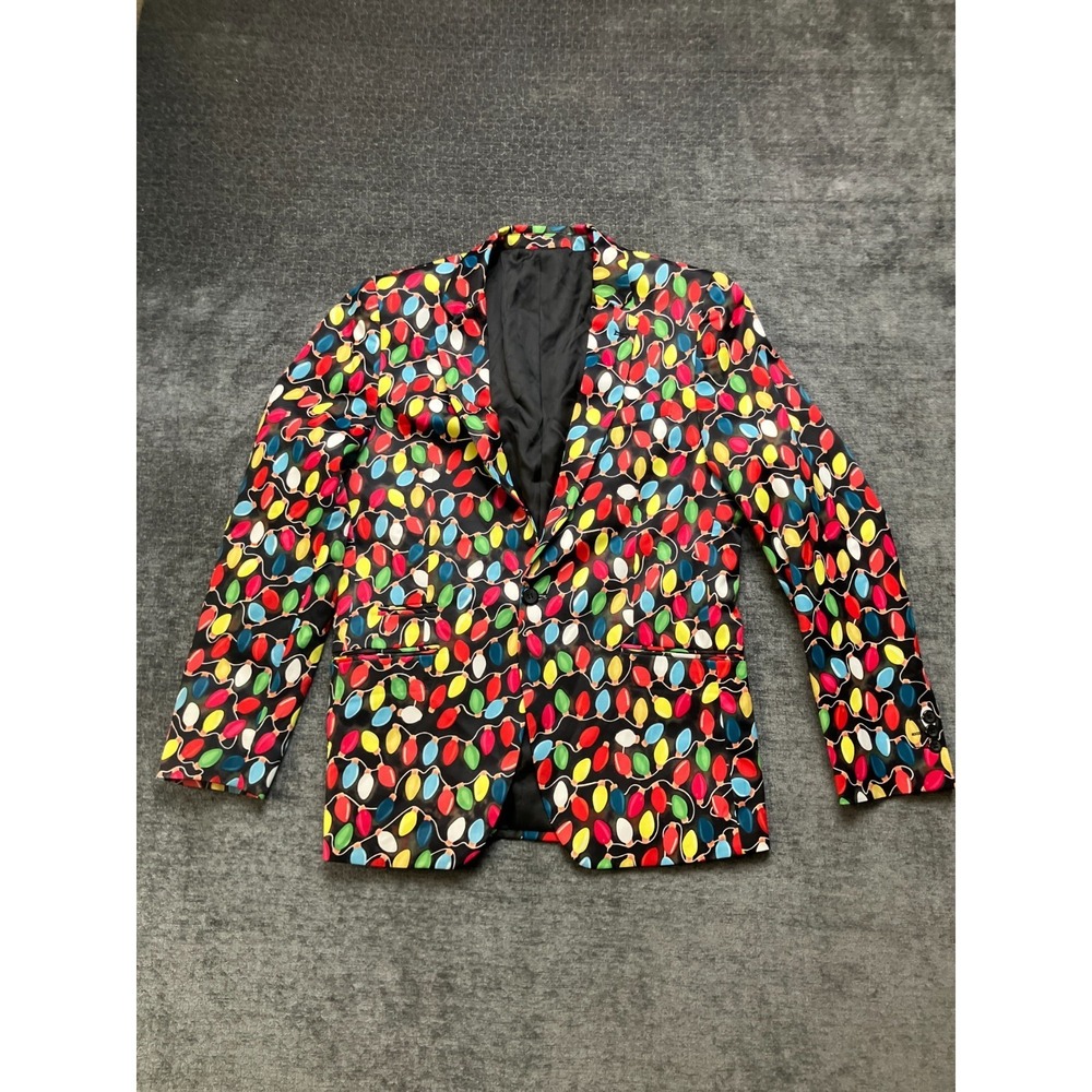 Suslo Couture Holiday Blazer Jacket Mens L/42 Multi Christmas Lights Slim Fit